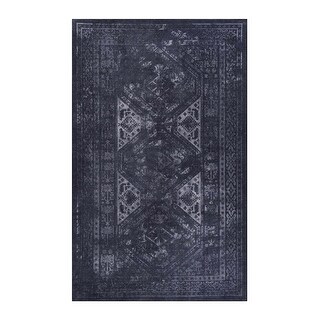 LOOM & LUXE 6X9 Black/Gray Washable Rug - 108" D x 72" W x 0.14" H