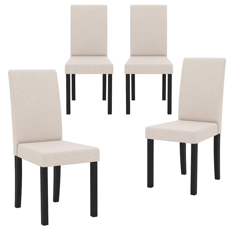 Gymax Dining Chair Set of 4 Fabric Upholstered Rubber Wood Legs Side - Beige