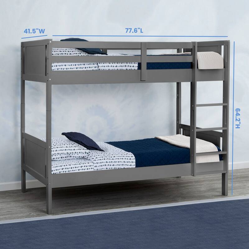 Convertible Twin Over Twin Wood Bunk Bed With Ladder And Guardrails