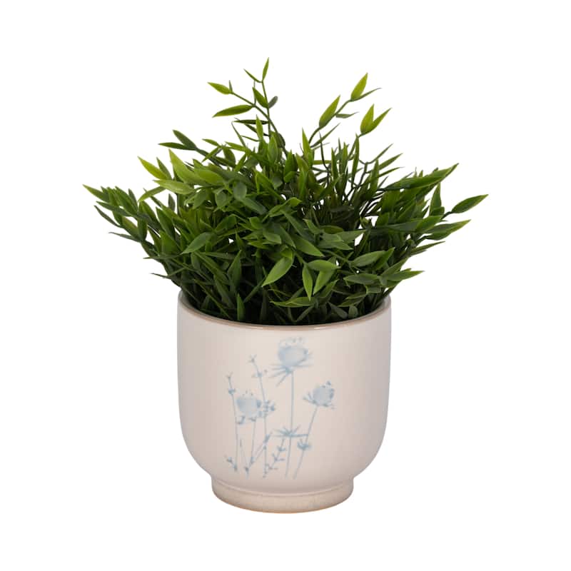 Sagebrook Home Stoneware Planter 5-Inch Ivory/Blue Enchanting Blue Flowers Design - 5" x 5" x 5"