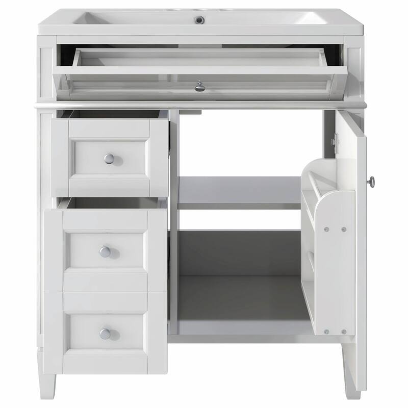 30'' Modern Bathroom Vanity with Top Sink, 2 Drawers and Tip-out Drawer