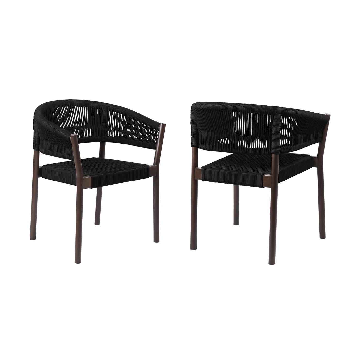 Modern Outdoor Dining Chairs - Eucalyptus Wood & Rope Set of 2 - Patio Seating