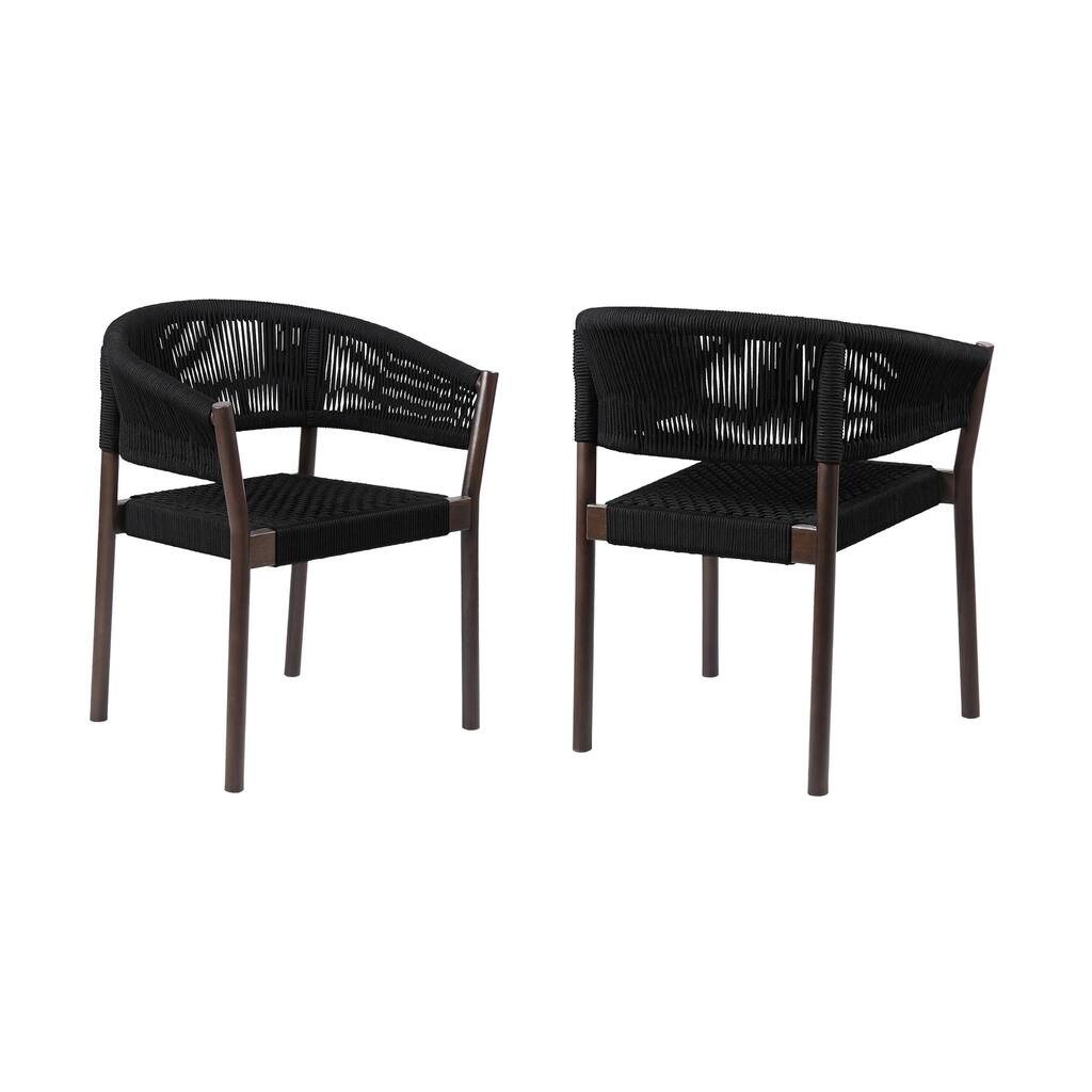 Modern Outdoor Dining Chairs - Eucalyptus Wood & Rope Set of 2 - Patio Seating