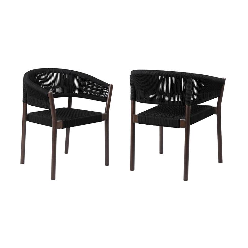Modern Outdoor Dining Chairs - Eucalyptus Wood & Rope Set of 2 - Patio Seating