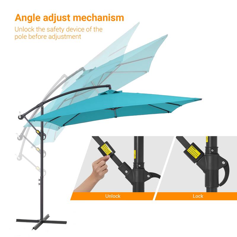 BONOSUKI 8.2x8.2ft Offset Patio Umbrella Hanging Umbrella w/Steel Ribs