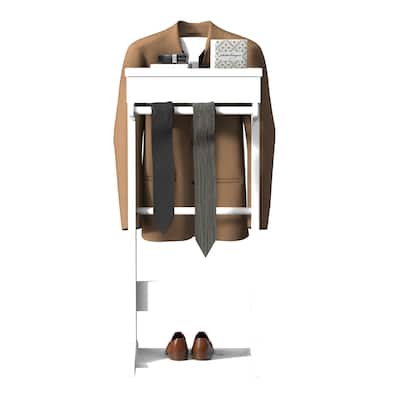 White Portable Garment Rack,Clothes Valet Stand with Storage Organizer