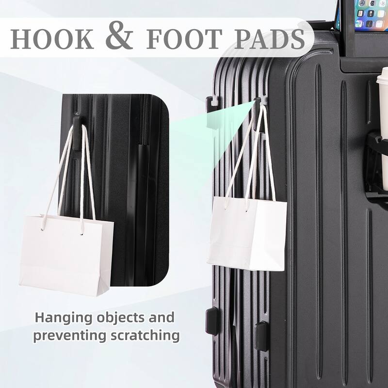 3 PCS 360° Spinner Wheel ABS Luggage with Cup Holder & USB Port