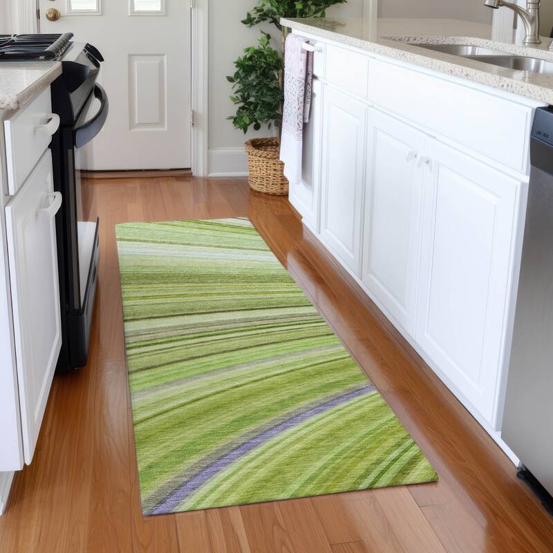 Machine Washable Indoor/ Outdoor Chantille Modern Burst Rug - Aloe - 2'3" x 7'6"
