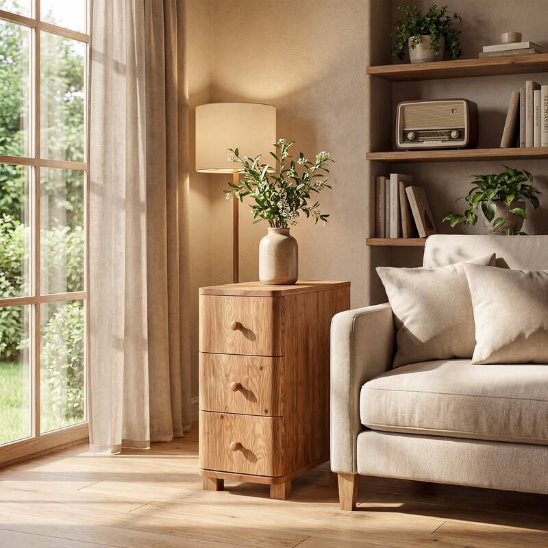 Solid Wood End Table with 3 Drawers