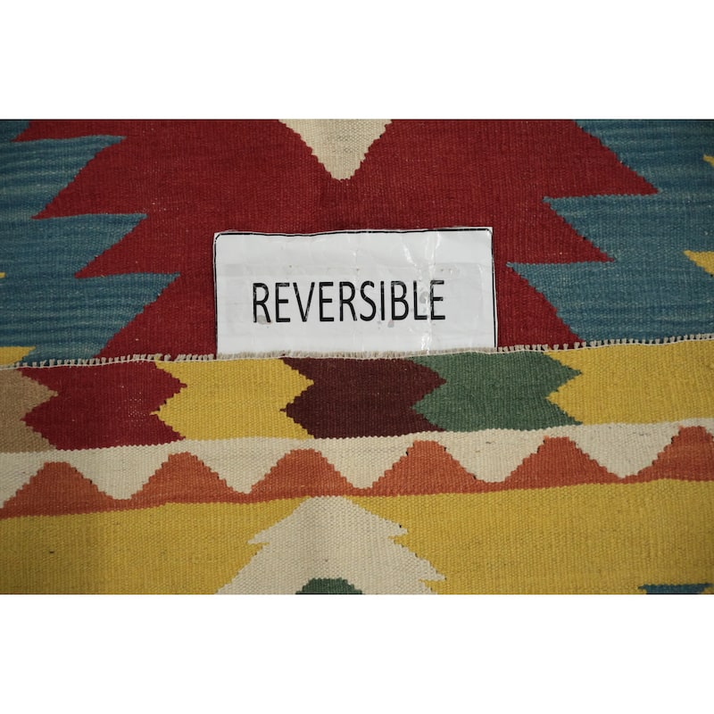 Hand Woven Oriental 100% Wool Carpet Southwestern Tribal Multi-Colored Kilim Area Rug - 9' 11'' X 8' 1''