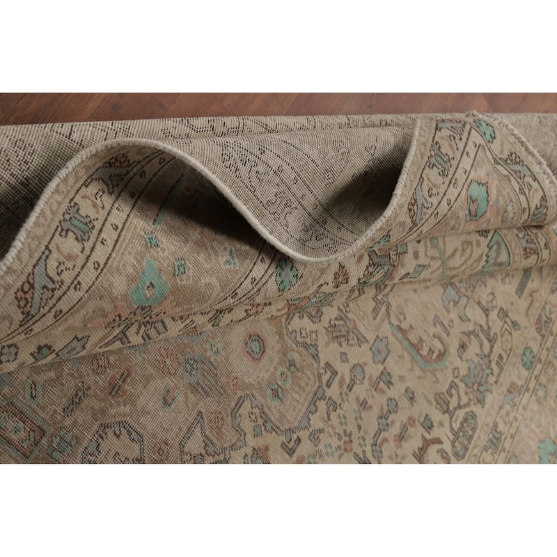 Geometric Beige Tabriz Persian Area Rug Handmade Wool Carpet - 8'0"x 11'0"