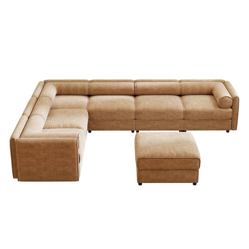 GDFStudio - Shanks Chenille 6-Seater Sofa With 1 Ottoman