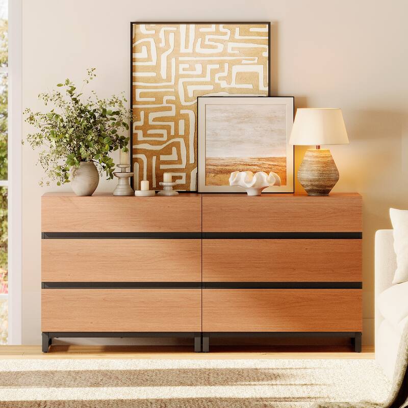 WAMPAT Modern TV Stand with Drawers and Metal Base