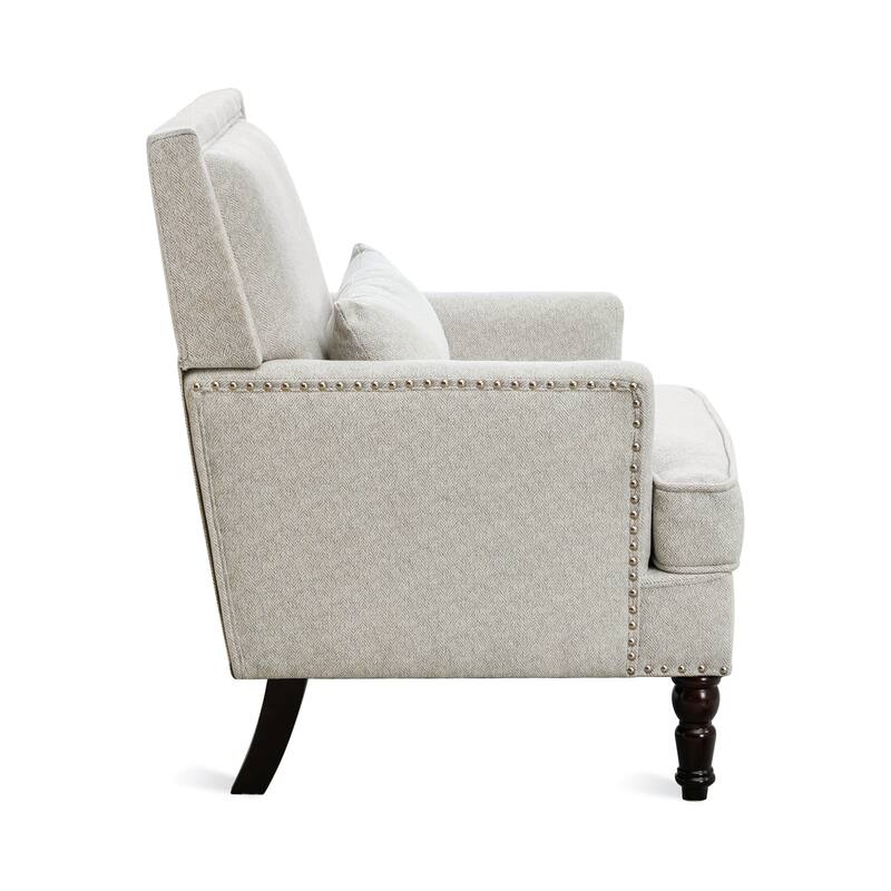 Modern Fabric Accent Chair with Upholstered Armrest Wooden Legs and Pillow for Living Room