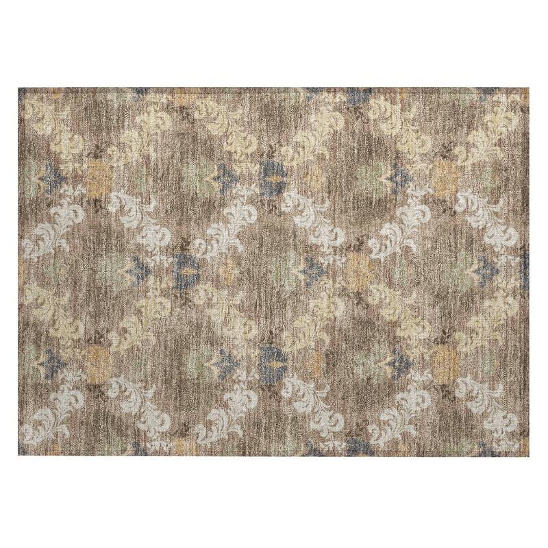 Machine Washable Indoor/ Outdoor Damask Patna Chantille Rug