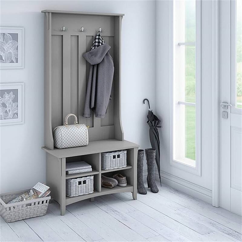 Bush Business Furniture Salinas Hall Tree with Shoe Bench - 15.75"D x 31.73"W x 68.11"H - Cape Cod Gray