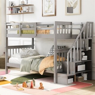 Merax Stairway Twin over Twin Bunk Bed with Storage and Guard Rail ...