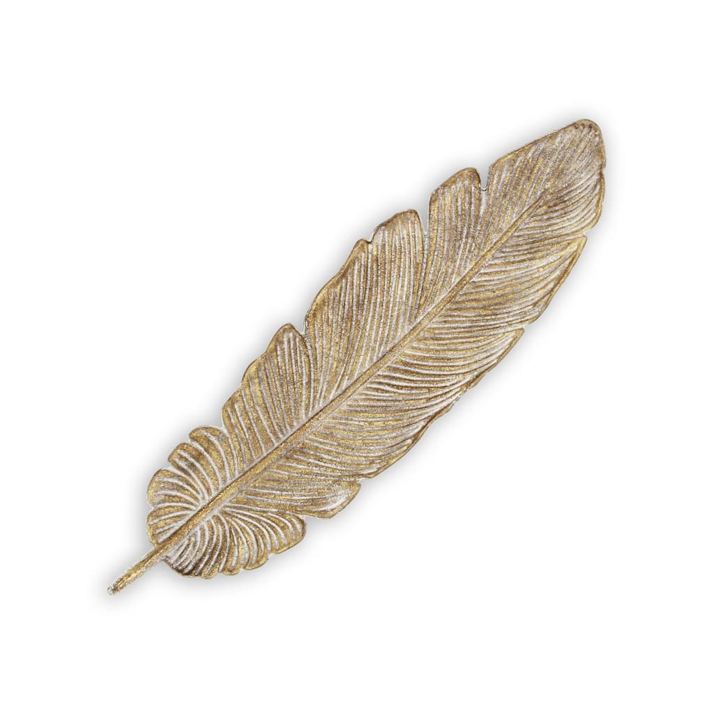 Handcrafted Cast Iron Open Feather Decoration - 18.25" - Gold-Tone Finish