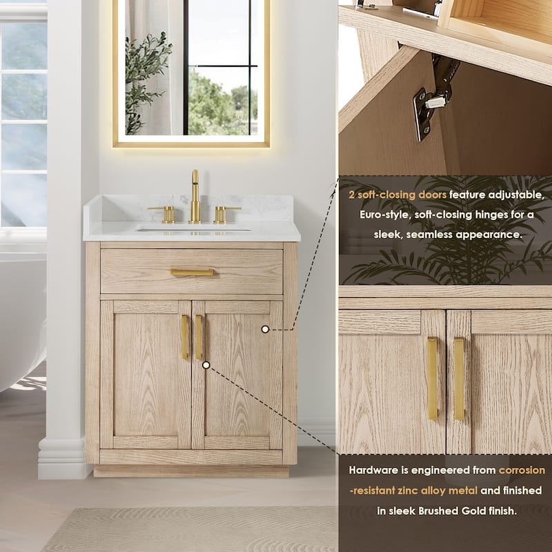 Altair Gavino Bath Vanity with Grain White Composite Stone Top, no Mirror