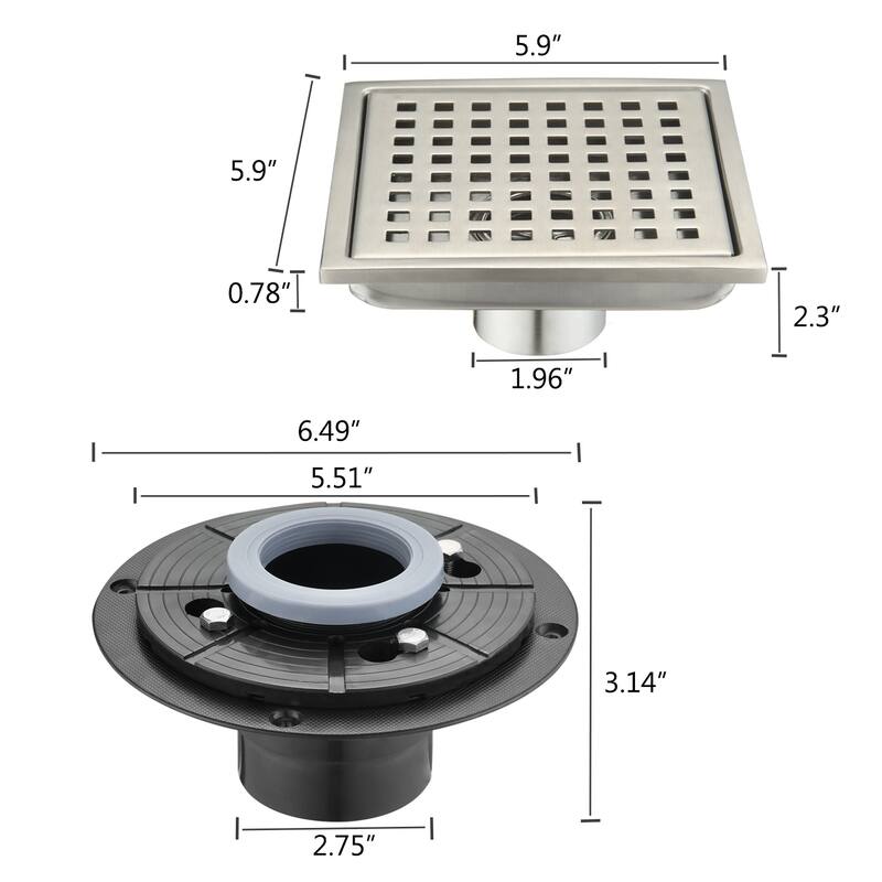 6 in. x 6 in.Stainless Steel Square Shower Drain with Drain Cover