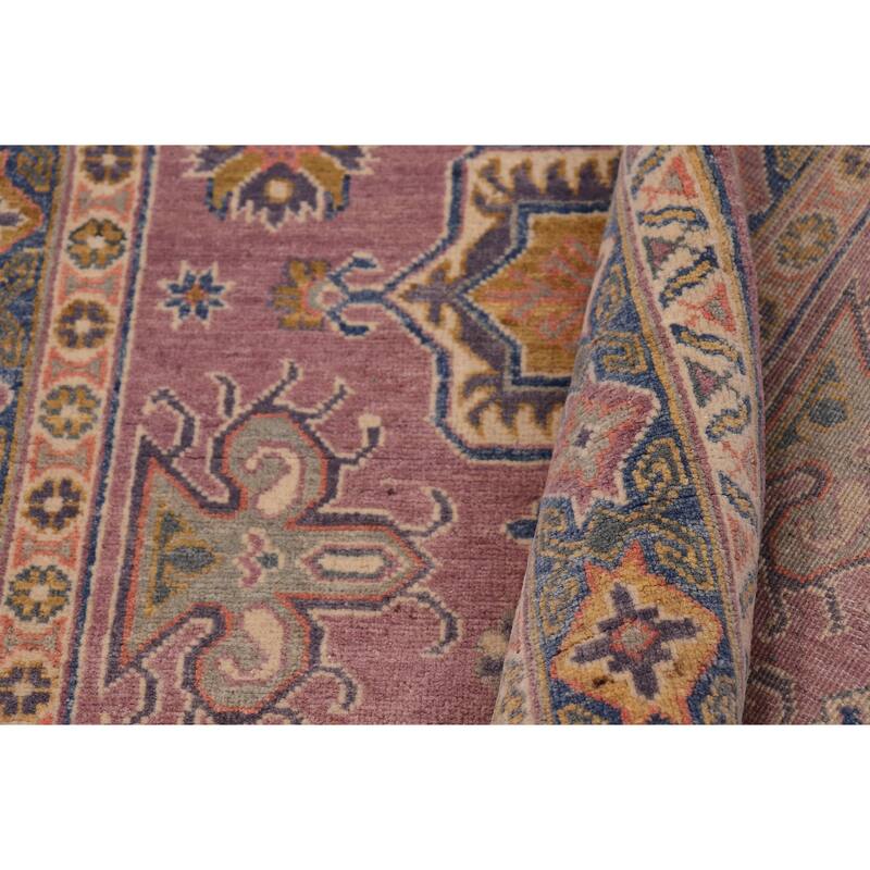 Rustic Kazak Kian Purple/Light Blue Wool Rug - 4'0'' x 5'10''