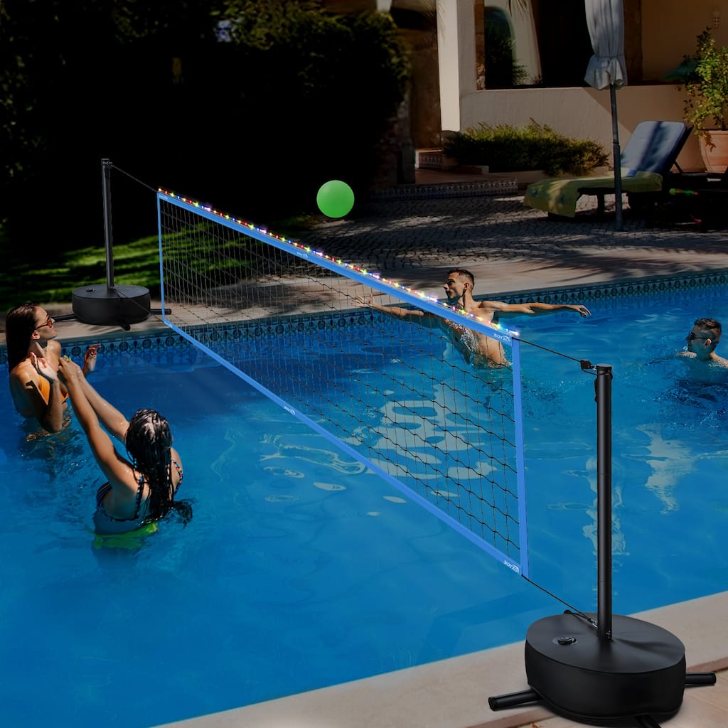 15-32 ft Pool Volleyball Net Games Set with Light and Weighted Base - N/A