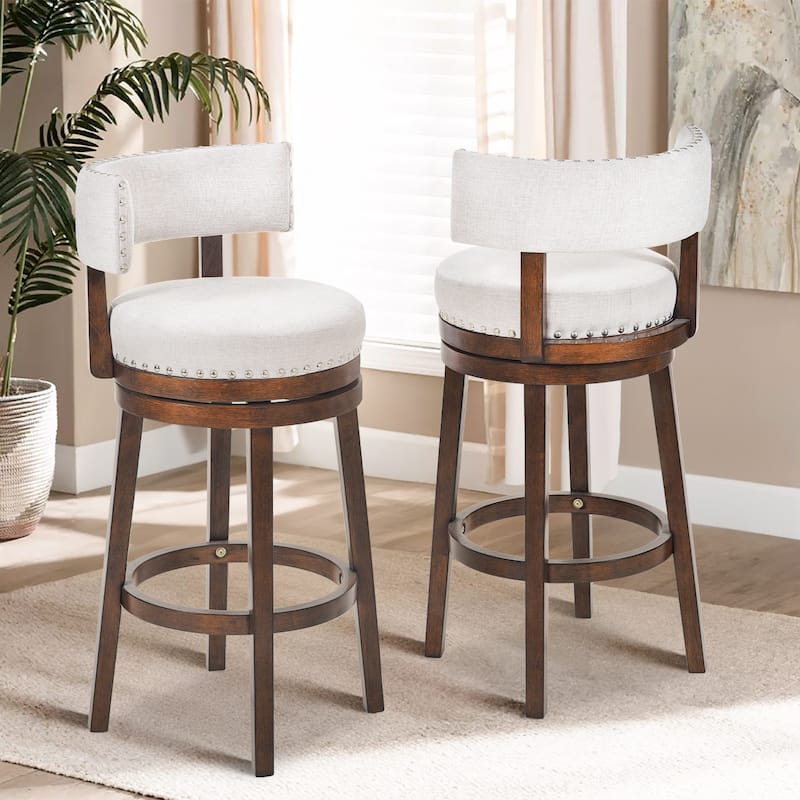 Modern Velvet Swivel Bar Stool - 25" or 30" Counter Height with Adjustable Footrest & Walnut Base, for Kitchen Islands