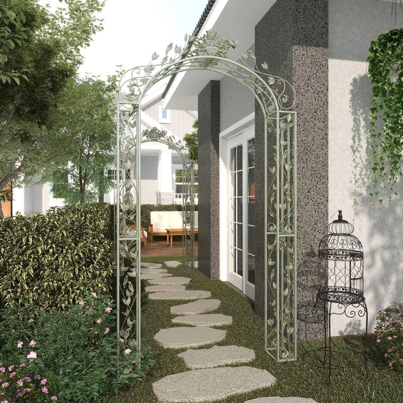 Green Metal Indoor Outdoor Arched Bird Indoor Outdoor Garden Arbor with Scrolled Vines