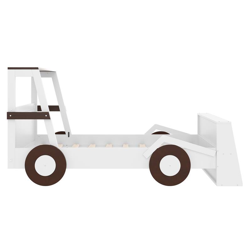 Roomfitters Twin Car Bed with Front Storage Shelf, Kids Platform Frame