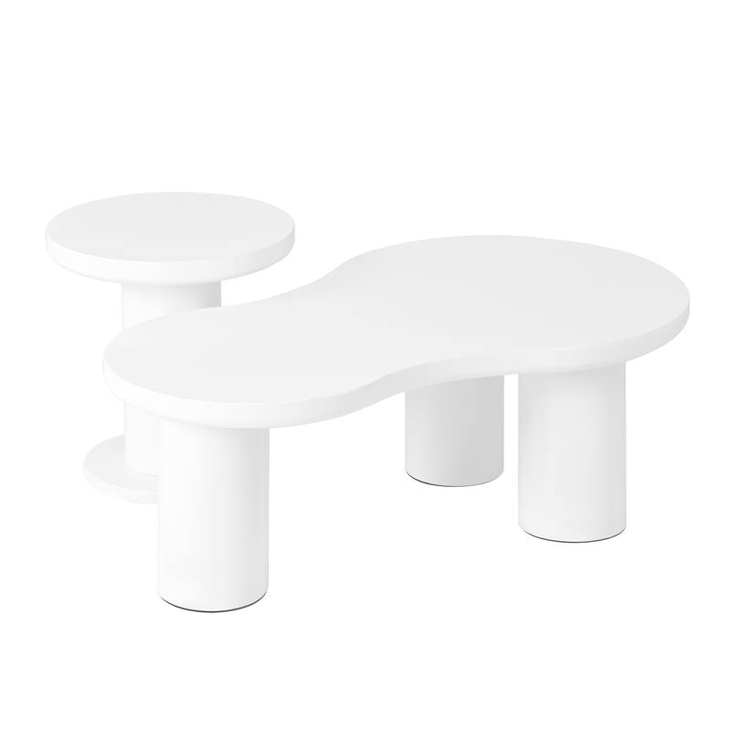 Modern 2-piece Cloud Table Set with Coffee Table and Round Small Side Table