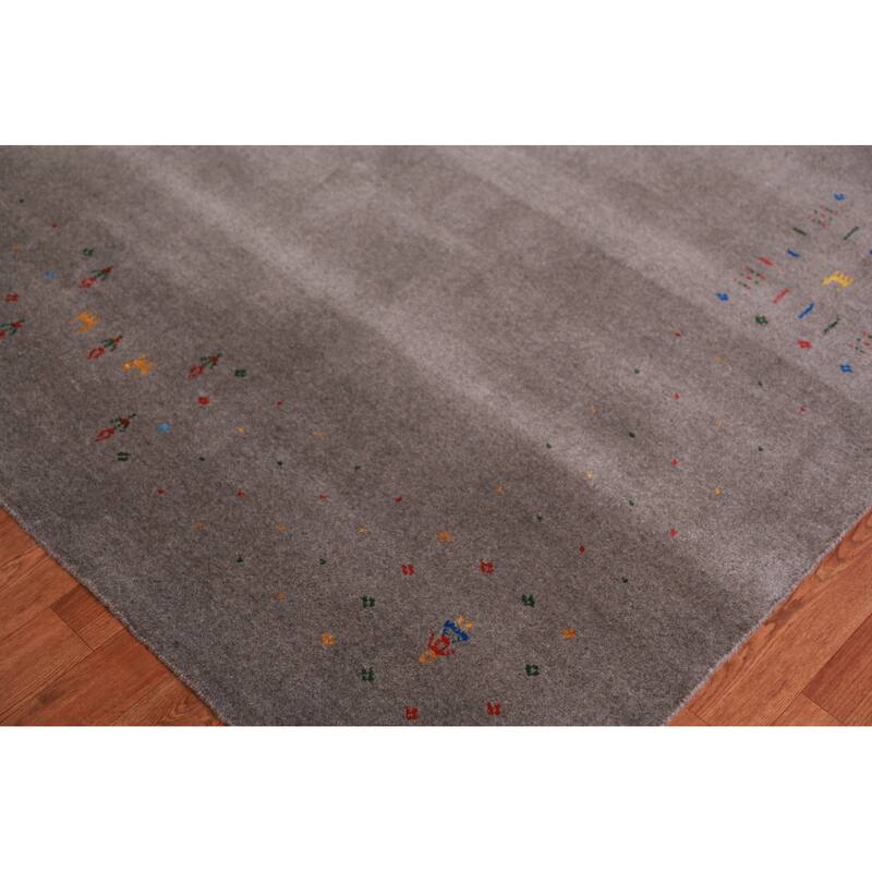 Tribal Gabbeh Area Rug Hand-Knotted Oriental Wool Carpet - 8'1" x 9'11"