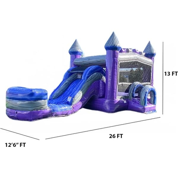 XJUMP 13' Purplish Castle Commercial Grade Bounce House Water Slide Combo with Splash Pool for Kids (with Air Blower)