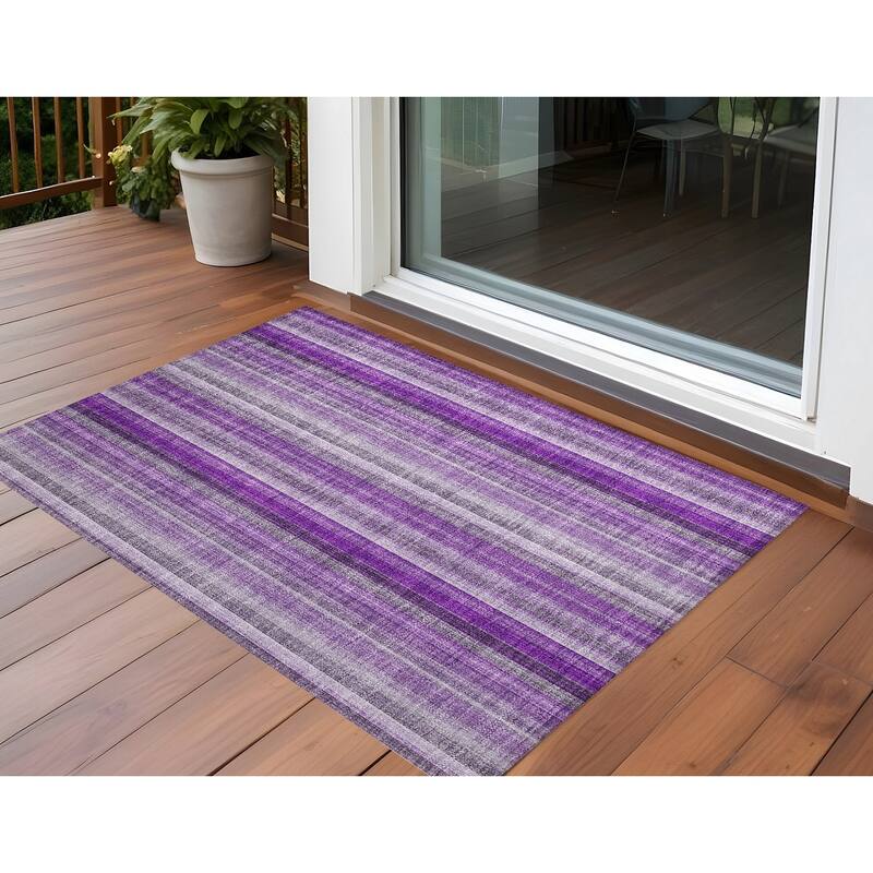 Lamo Stripe Weather Resistant Classic Meets Modern Outdoor Rug - 2' x 3' - Purple