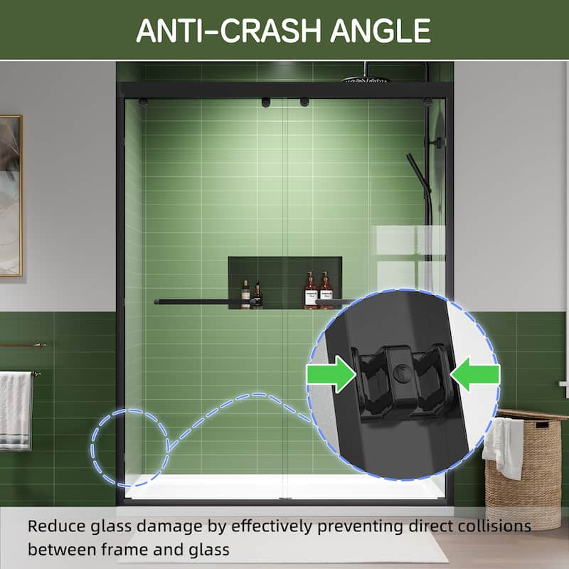Modern 60 Inch Double Sliding Shower Door, ANSI Certified Glass, Adjustable Width, Stainless Steel Rollers