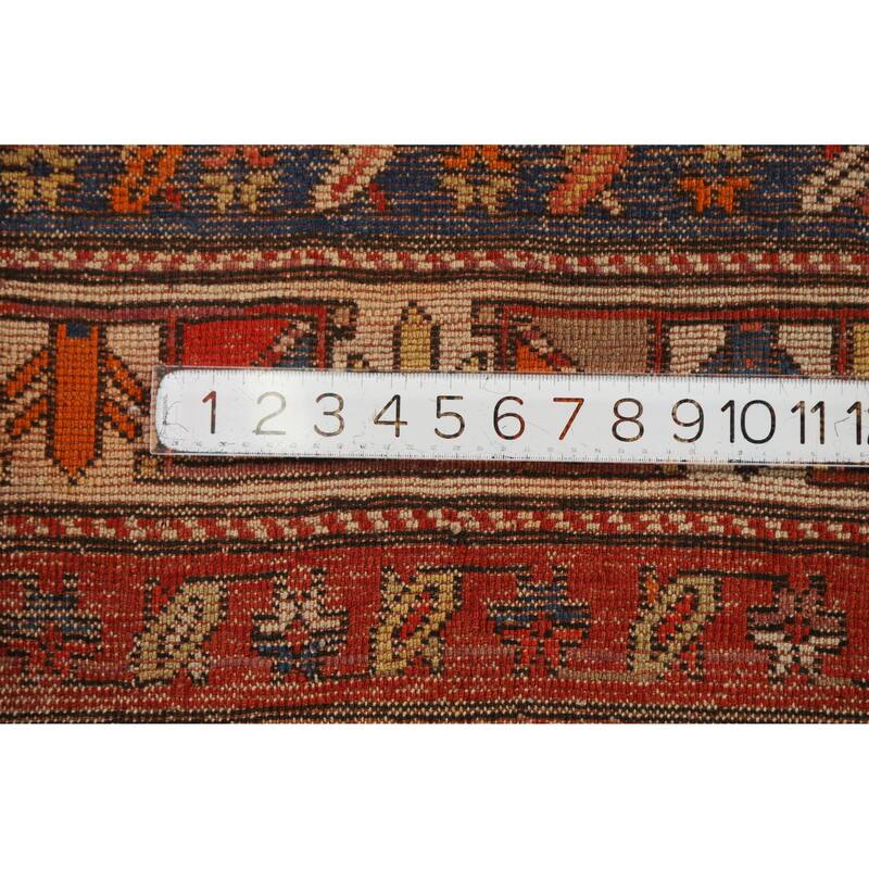 Hand Knotted Oriental 100% Wool Carpet Traditional Geometric Oranges & Rust Caucasian Runner Rug - 9' 3'' X 4' 0''