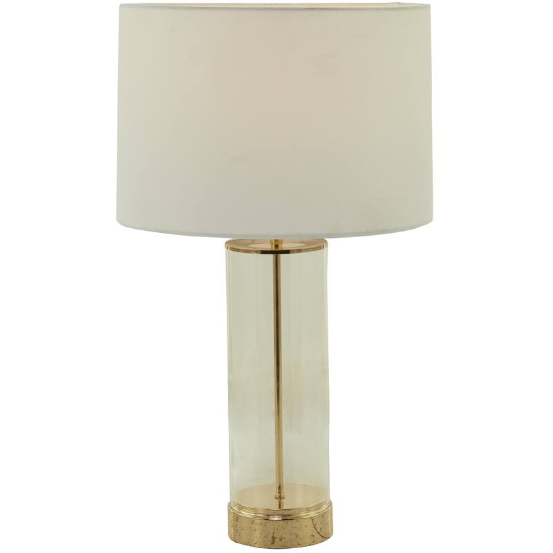 Tempered Glass Transparent Base Table Lamp with Drum Shade - Gold - CosmoLiving by Cosmopolitan - Gold  14"W, 25"H