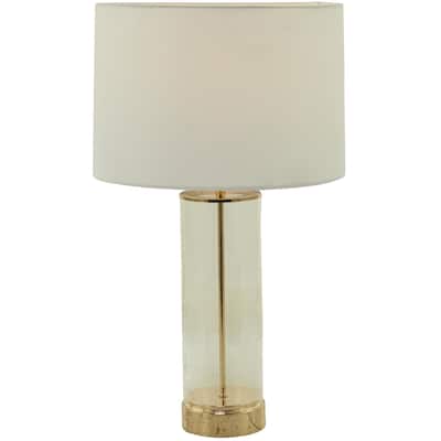 Tempered Glass Transparent Base Table Lamp with Drum Shade - Gold - CosmoLiving by Cosmopolitan