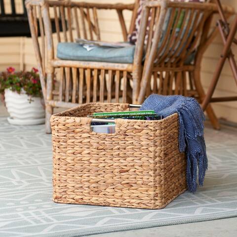 Household Essentials Square Wicker Basket, with Stainless Steel Handles