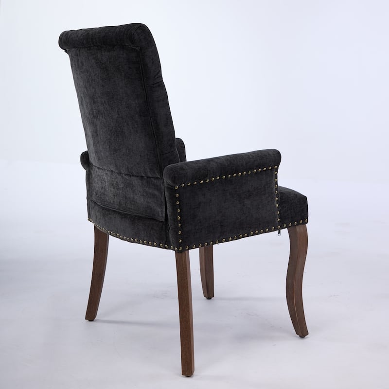 Upholstered Accent Dining Chair, Curved Solid Wood Legs, Tufted Club Arm Dining Chair, Single Pack