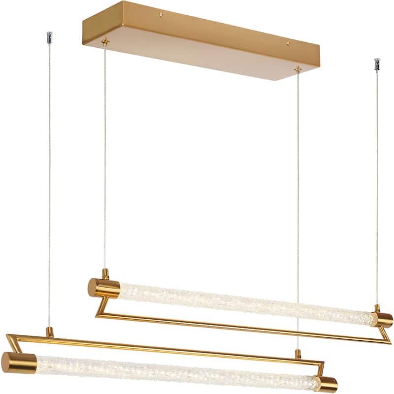 Modern 2-Tier Gold LED Linear Island Chandelier for Kitchen Island Dining Room - W42" x H66.5" Max