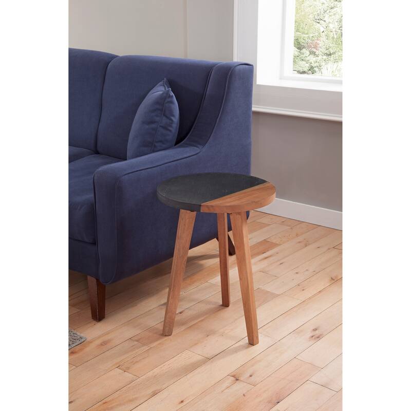 Steve Silver Carson Carrington Chester Solid Wood and Slate Round Side Table