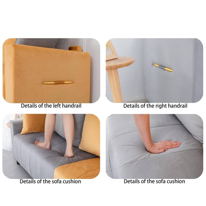 2-Seater Light Grey & Yellow Sectional Sofa, 82" Contemporary Design, Easy Assembly