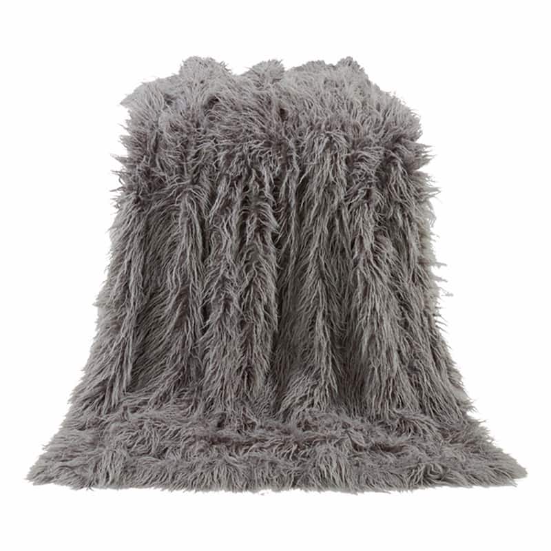 HiEnd Accents Mongolian Faux Fur Throw Blanket, 50"x60"