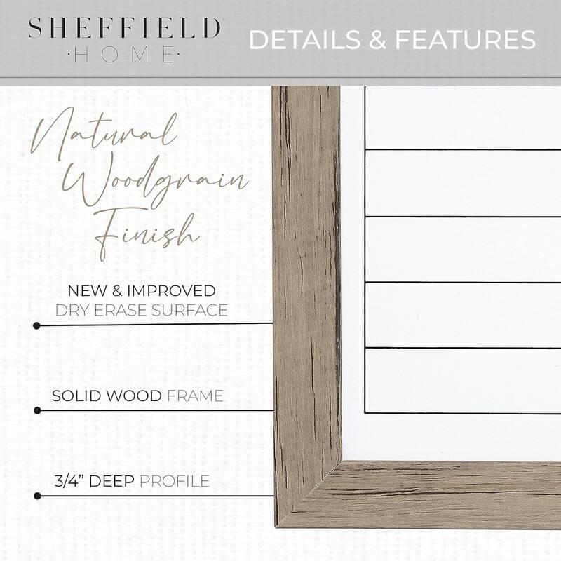 Sheffield Home Set of Two Family Planner Dry Erase Boards Featuring, Shopping List, Weekly Meal Planner and Notes, 9x21 Inch