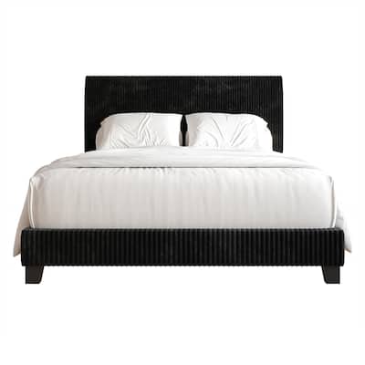CraftPorch Corduroy 4-pieces Mid-Century Modern Black Bed with Dark Grey Furniture Bedroom Set