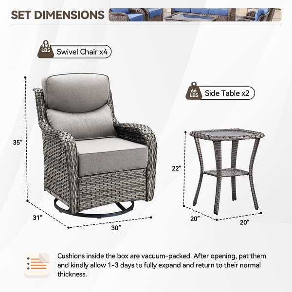 dimension image slide 56 of 68, Outdoor Patio Sofa Swivel Chair with 6-Inch Thick Cushions Set