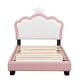preview thumbnail 6 of 37, Twin Upholstered Platform Bed with Crown-Shaped Headboard, Pink & White Princess Design, Sturdy PU Leather Frame