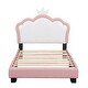 preview thumbnail 16 of 57, Upholstered Platform Bed w/ Crown Headboard, Leather Princess Bed Frame with Wood Slats Support for Kids Teens