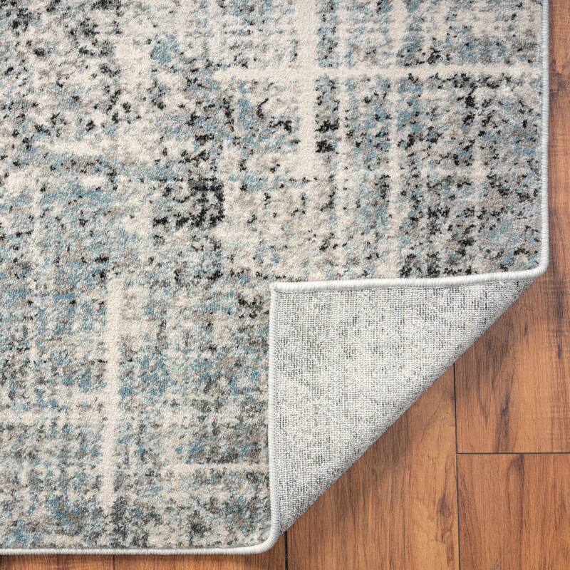 Theory Distressed Dusty Blues / Greys Abstract Area Rug
