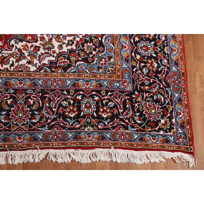 Floral Red Kashan Turkish Area Rug Machine Made Medallion Carpet - 9'7" x 12'11"